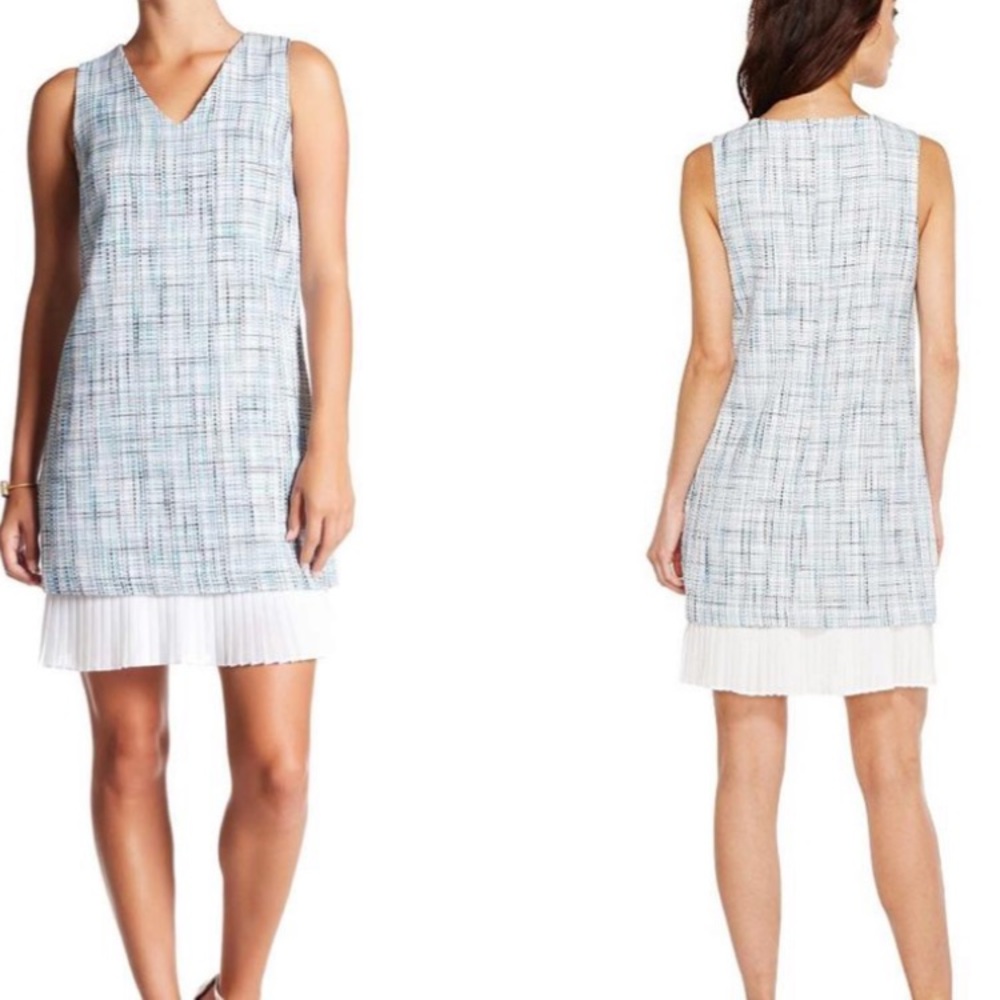 CeCe Blue Women's Pleated Hem Shift Dress